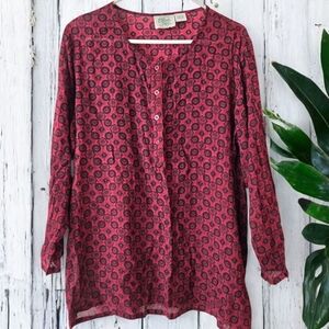 Ellen Orton Tunic Top Red Rayon  Vintage Relaxed Y2K Hippie Bohemian Sz XL